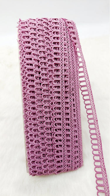 9 Yards Mauve Pink Embroidery Cotton Lace Trim, Approx. 20mm Wide, Fringe Trim